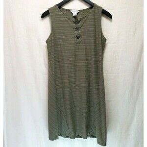 Liz Claiborne Women's Size Small Green Striped Lace Up Sleeveless Dress Olive